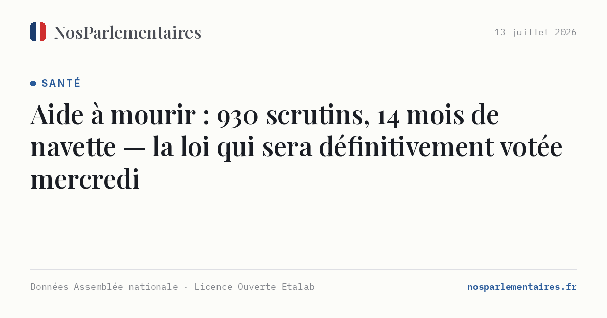 Aide à mourir : 930 scrutins, 14 mois de navette — la loi qui sera définitivement votée mercredi
