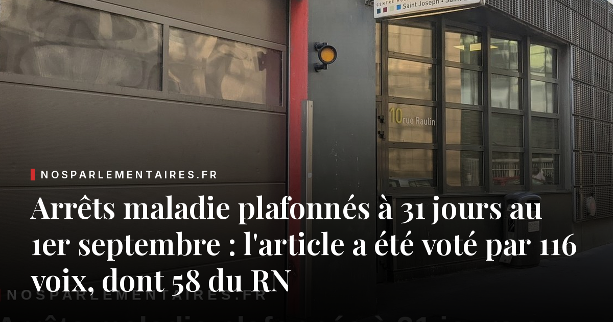 Arrêts maladie plafonnés à 31 jours au 1er septembre : l'article a été voté par 116 voix, dont 58 du RN