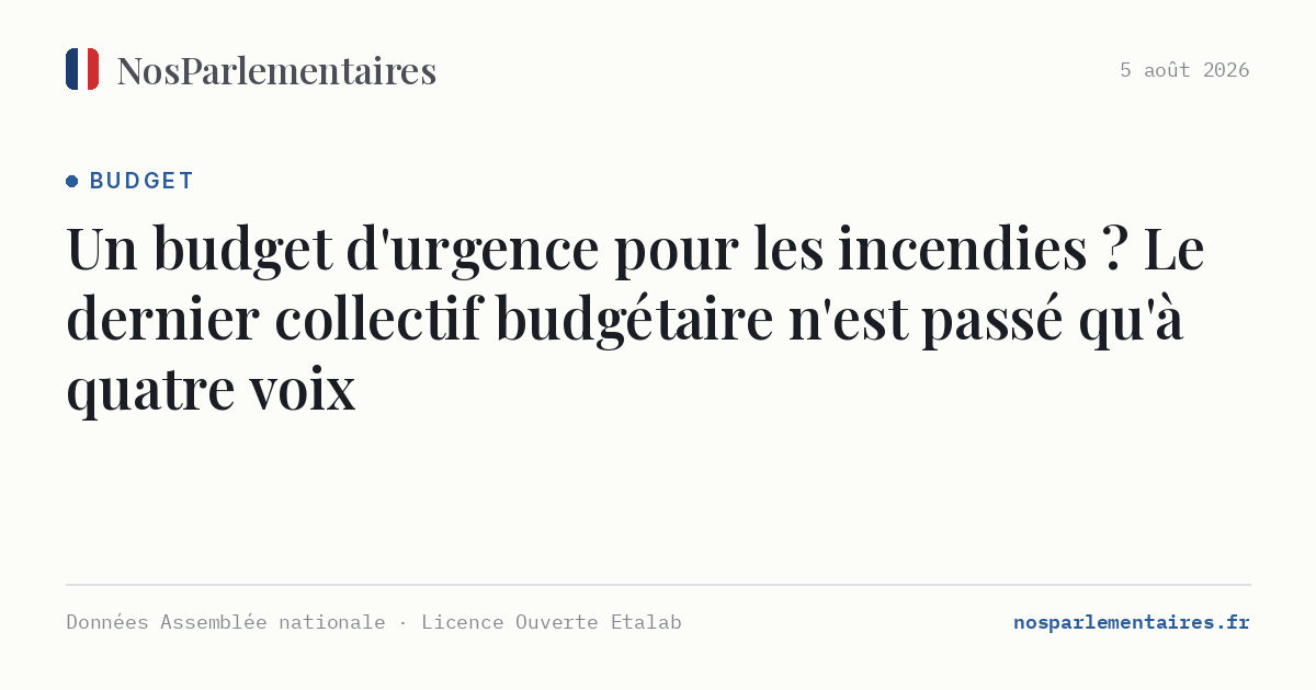 Un budget d'urgence pour les incendies ? Le dernier collectif budgétaire n'est passé qu'à quatre voix