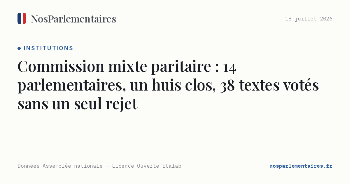 Commission mixte paritaire : 14 parlementaires, un huis clos, 38 textes votés sans un seul rejet