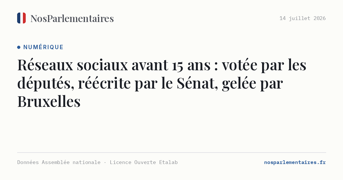 Réseaux sociaux avant 15 ans : votée par les députés, réécrite par le Sénat, gelée par Bruxelles