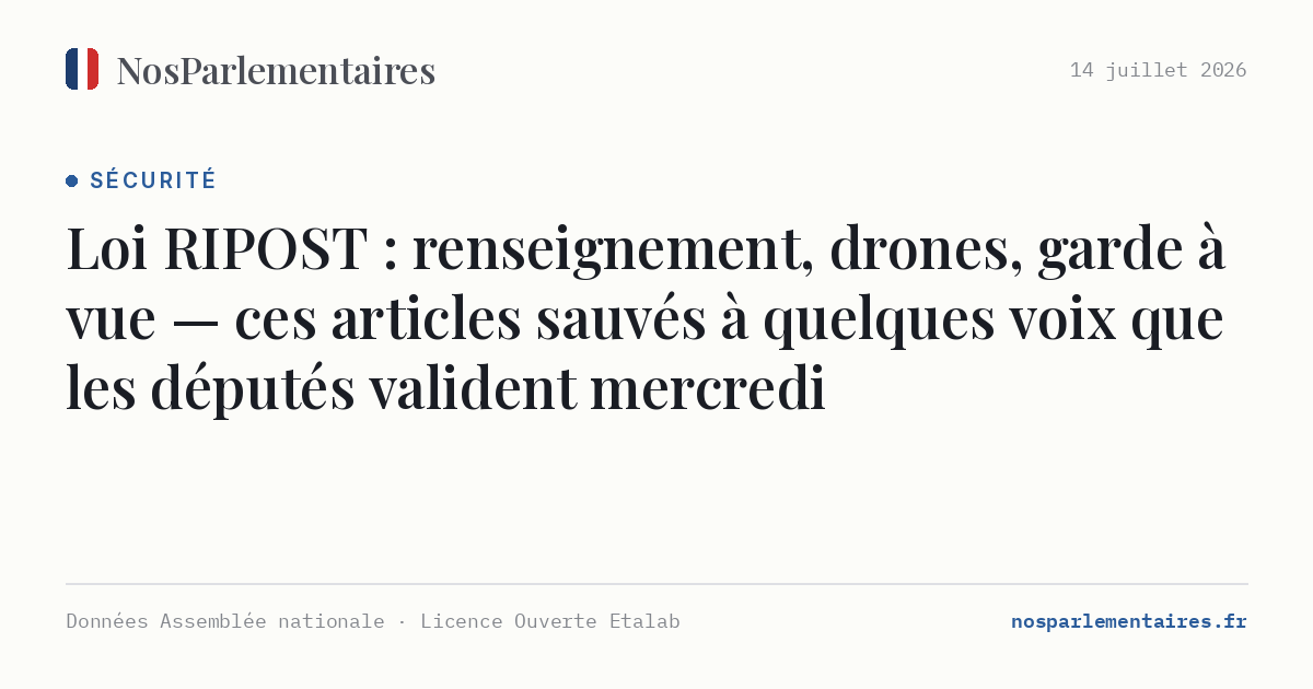 Loi RIPOST : renseignement, drones, garde à vue — ces articles sauvés à quelques voix que les députés valident mercredi