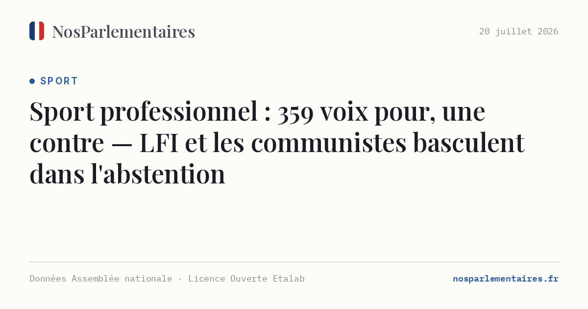 Sport professionnel : 359 voix pour, une contre — LFI et les communistes basculent dans l'abstention