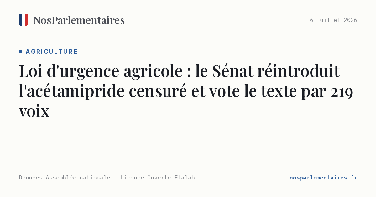 Loi d'urgence agricole : le Sénat réintroduit l'acétamipride censuré et vote le texte par 219 voix