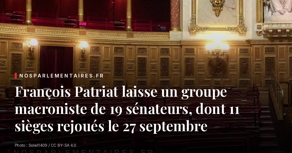 François Patriat laisse un groupe macroniste de 19 sénateurs, dont 11 sièges rejoués le 27 septembre