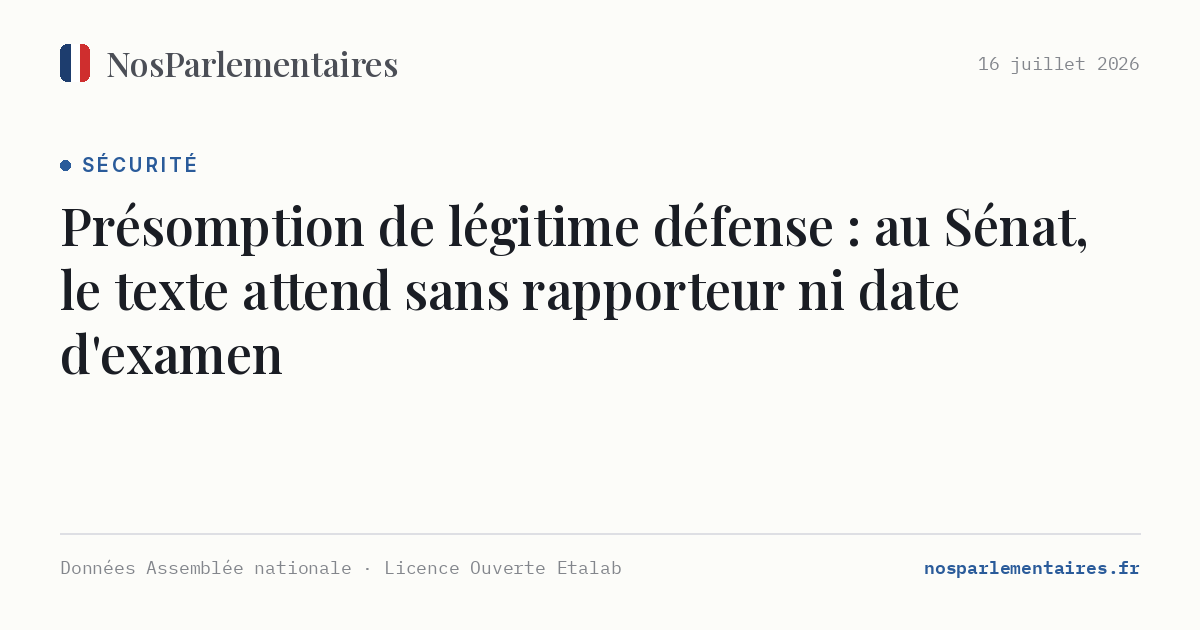 Présomption de légitime défense : au Sénat, le texte attend sans rapporteur ni date d'examen