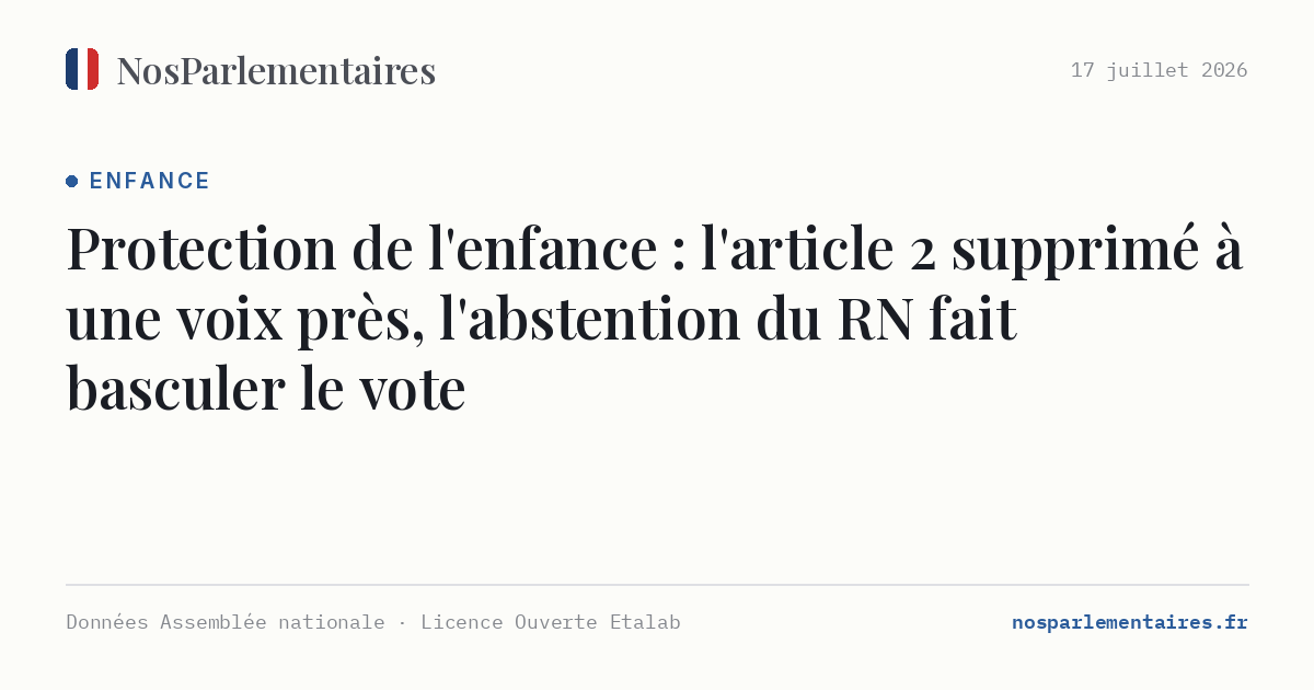 Protection de l'enfance : l'article 2 supprimé à une voix près, l'abstention du RN fait basculer le vote