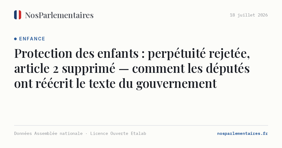 Protection des enfants : perpétuité rejetée, article 2 supprimé — comment les députés ont réécrit le texte du gouvernement