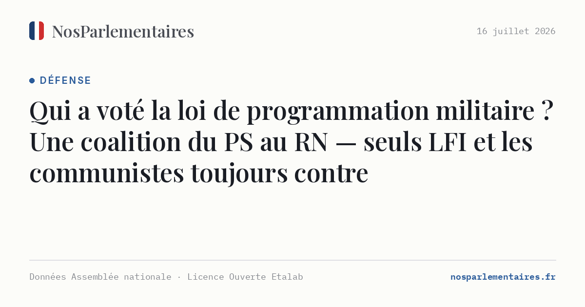 Qui a voté la loi de programmation militaire ? Une coalition du PS au RN — seuls LFI et les communistes toujours contre