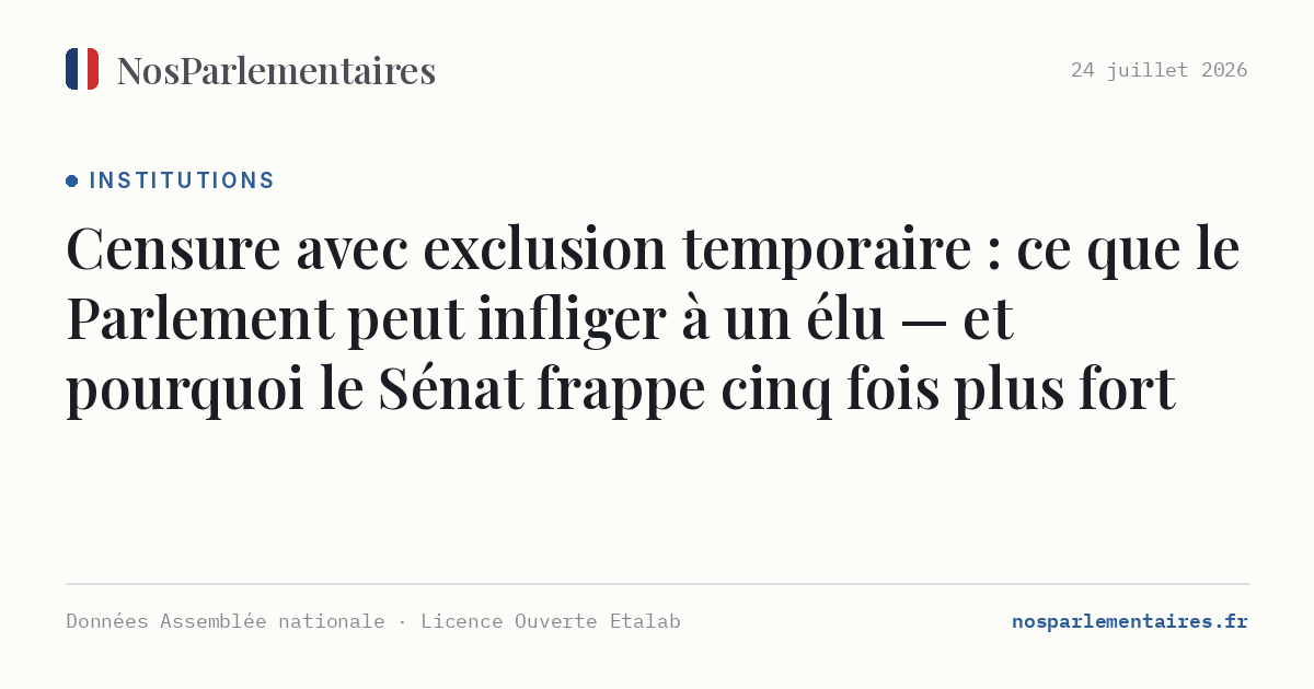 Censure avec exclusion temporaire : ce que le Parlement peut infliger à un élu — et pourquoi le Sénat frappe cinq fois plus fort