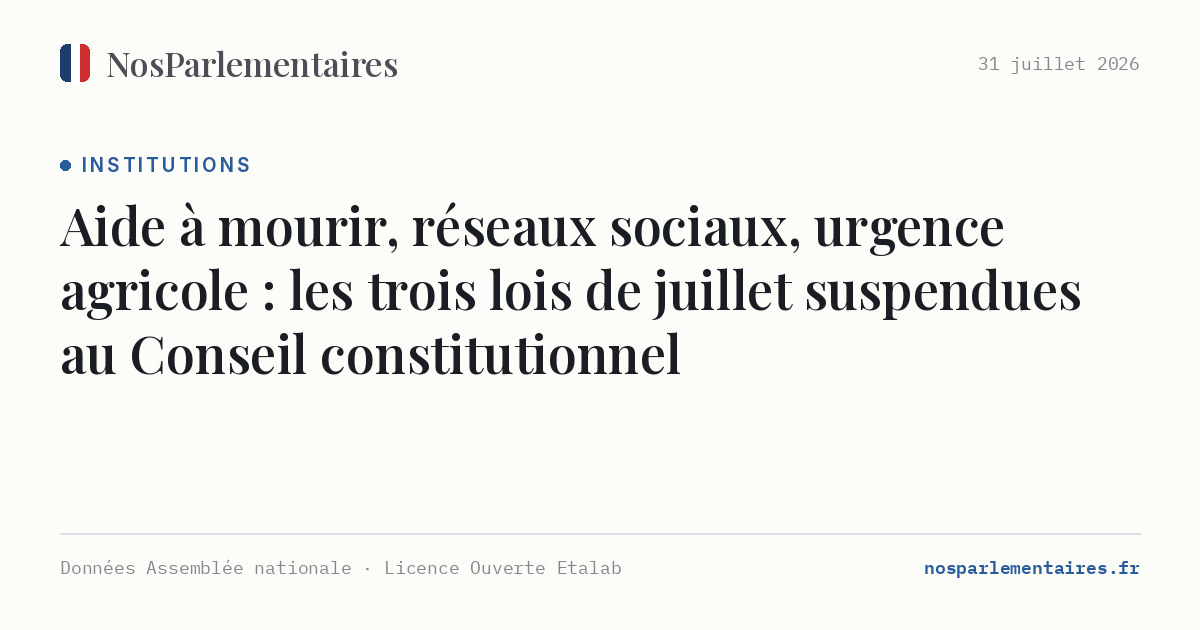 Aide à mourir, réseaux sociaux, urgence agricole : les trois lois de juillet suspendues au Conseil constitutionnel