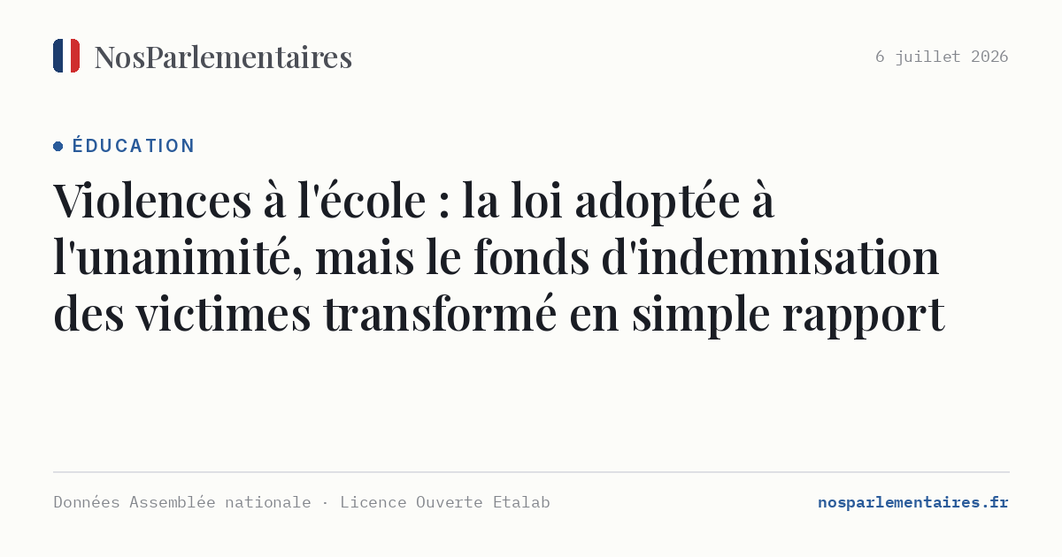 Violences à l'école : la loi adoptée à l'unanimité, mais le fonds d'indemnisation des victimes transformé en simple rapport