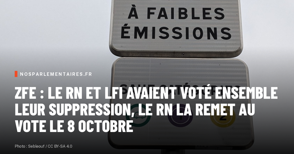 ZFE : le RN et LFI avaient voté ensemble leur suppression, le RN la remet au vote le 8 octobre